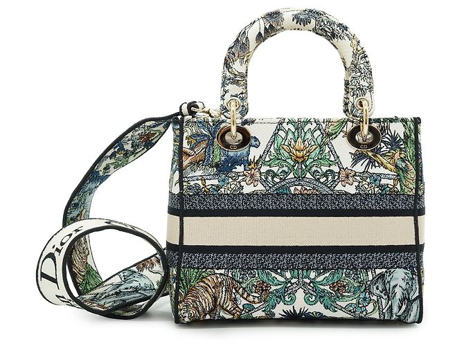 Lady Dior Medium Embroidered D-Lite Blanco Multicolor - vista 2