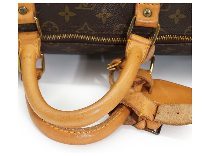 Louis Vuitton Monogram Keepall 55 Marrone Tela Pelle - vista 10