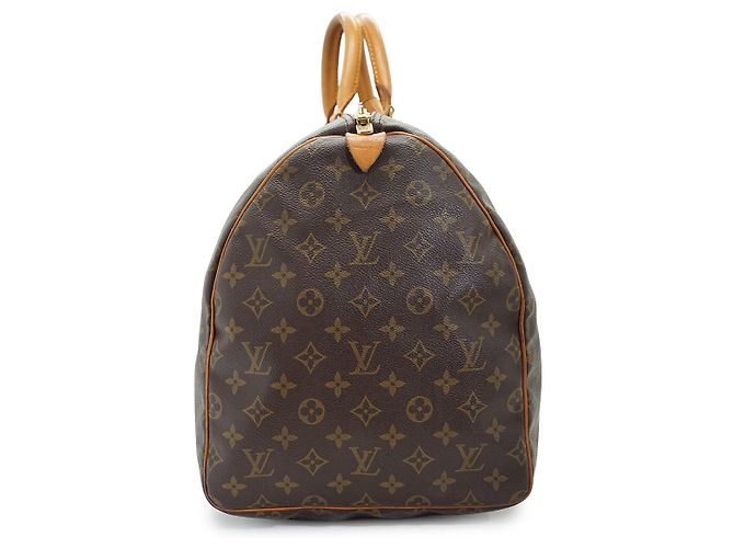 Louis Vuitton Monogram Keepall 55 Marrone Tela Pelle - vista 4