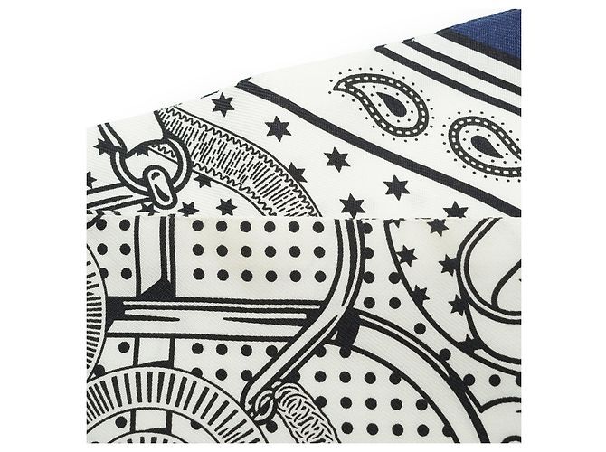 Hermès Eperon d'Or Silk Twilly 86 Noir Blanc Bleu Marine - vue 9