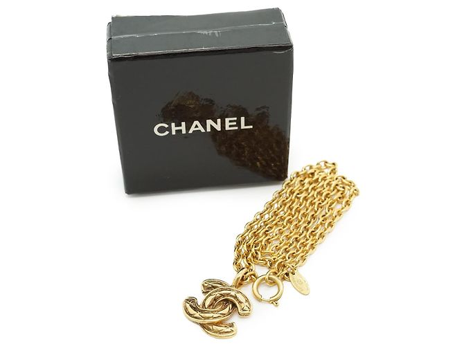 Chanel Vintage Small CC Matelassé Anhänger-Halskette Golden - Ansicht 15