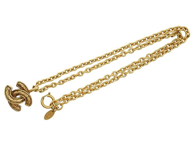 Chanel Vintage Small CC Matelassé Anhänger-Halskette Golden - Ansicht 2