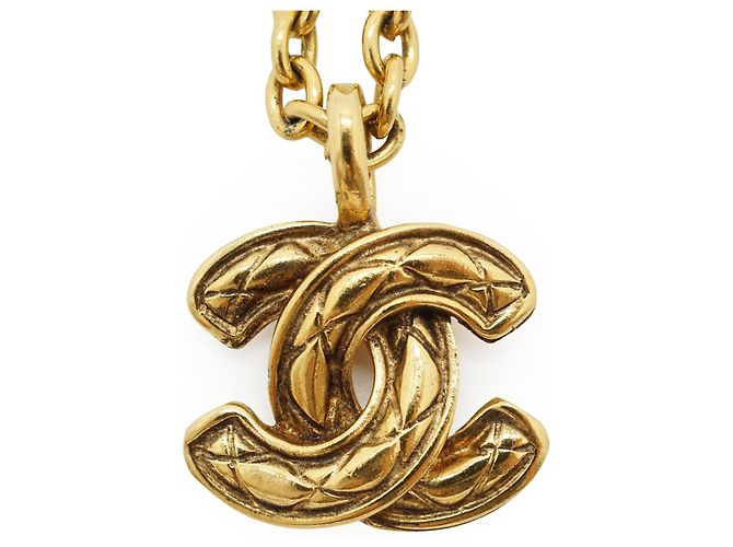 Chanel Vintage Small CC Matelassé Anhänger-Halskette Golden - Ansicht 4