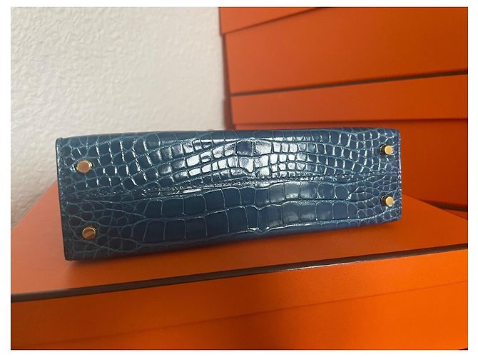 Hermès Kelly Mini II Alligator Mississippi Blu - vista 10