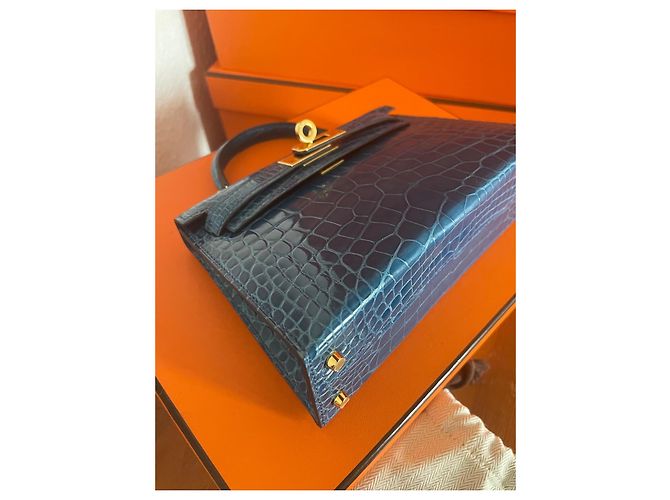 Hermès Kelly Mini II Alligator Mississippi Blu - vista 11
