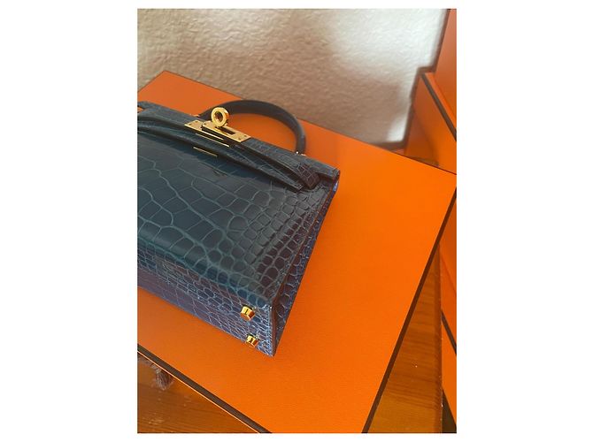Hermès Kelly Mini II Alligator Mississippi Blu - vista 12