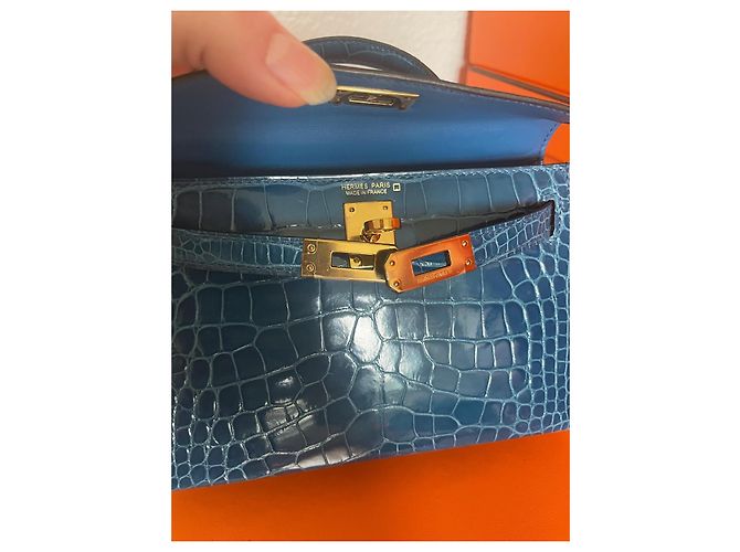 Hermès Kelly Mini II Alligator Mississippi Blu - vista 13