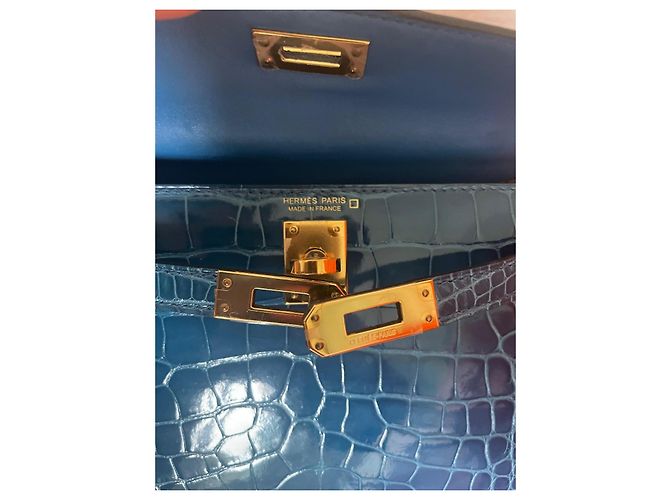 Hermès Kelly Mini II Alligator Mississippi Blu - vista 14