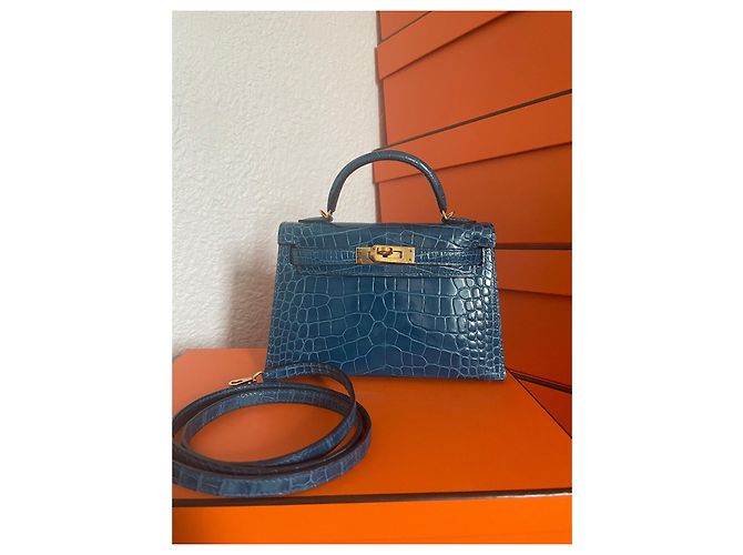 Hermès Kelly Mini II Alligator Mississippi Blu - vista 2