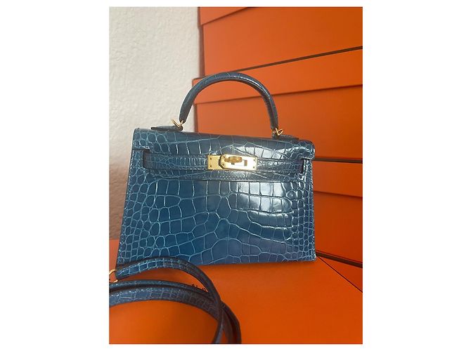 Hermès Kelly Mini II Alligator Mississippi Blu - vista 4