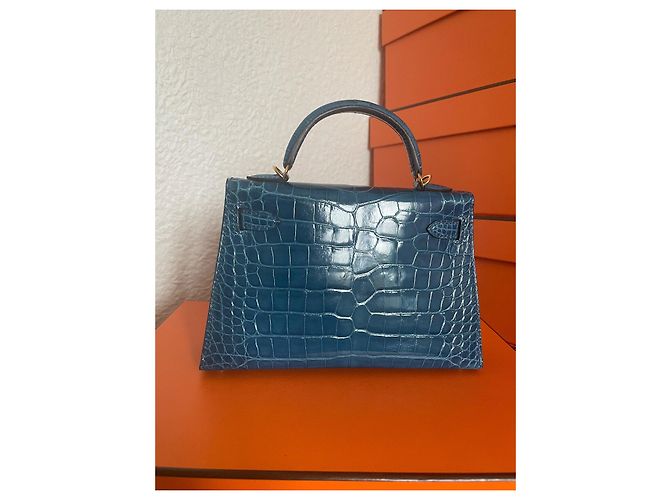 Hermès Kelly Mini II Alligator Mississippi Blu - vista 6