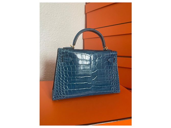 Hermès Kelly Mini II Alligator Mississippi Blu - vista 7