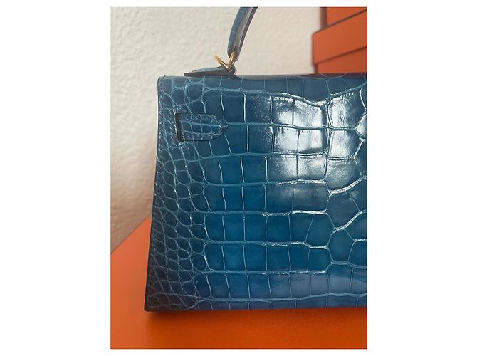 Hermès Kelly Mini II Alligator Mississippi Blu - vista 8
