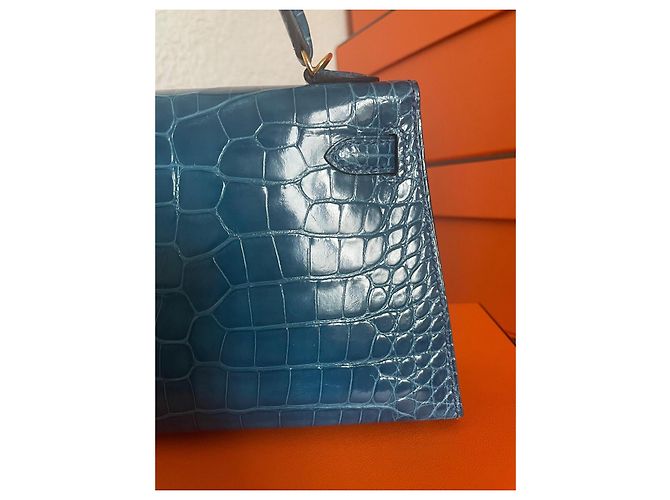 Hermès Kelly Mini II Alligator Mississippi Blu - vista 9