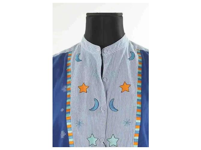 Autre Marque Monoki blaues Baumwollkleid mit Stickerei - Ansicht 4