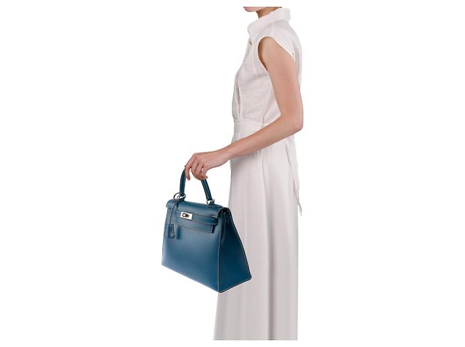 Hermès Borsa HERMES Kelly 28 in Pelle Blu - 103999 - vista 13