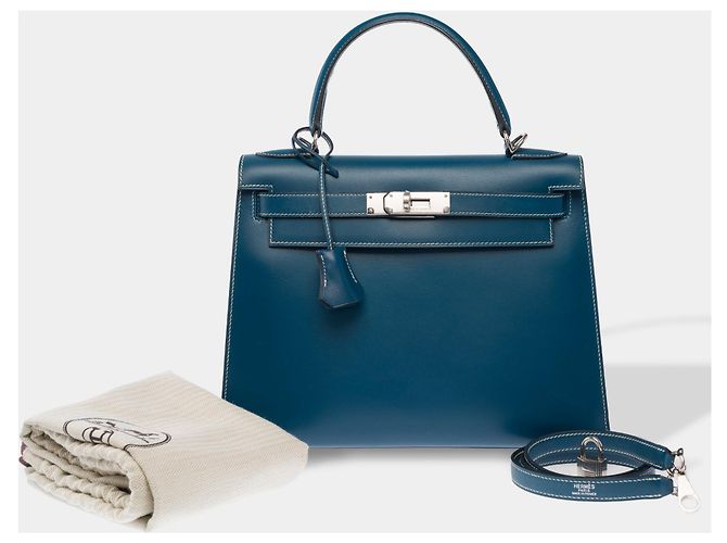 Hermès Borsa HERMES Kelly 28 in Pelle Blu - 103999 - vista 2