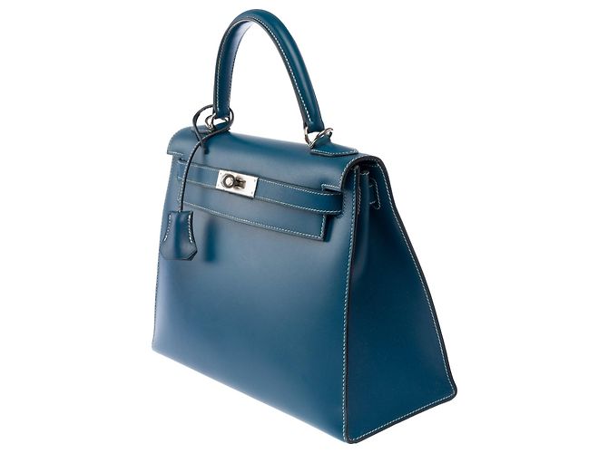 Hermès Borsa HERMES Kelly 28 in Pelle Blu - 103999 - vista 5