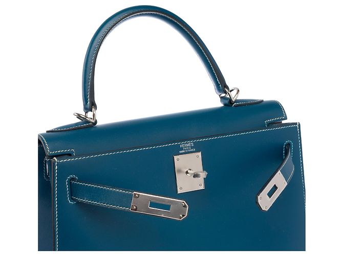 Hermès Borsa HERMES Kelly 28 in Pelle Blu - 103999 - vista 7