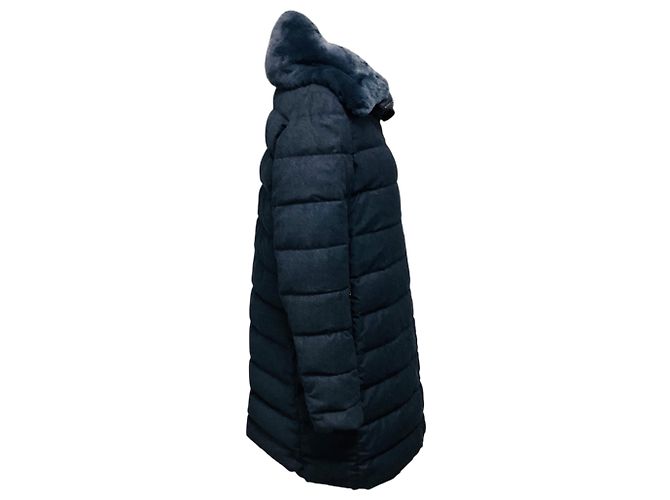 Autre Marque Abrigo acolchado Amina Rubinacci azul de lana con cremallera frontal y cuello de piel - vista 2