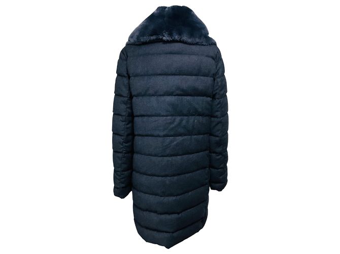 Autre Marque Abrigo acolchado Amina Rubinacci azul de lana con cremallera frontal y cuello de piel - vista 3