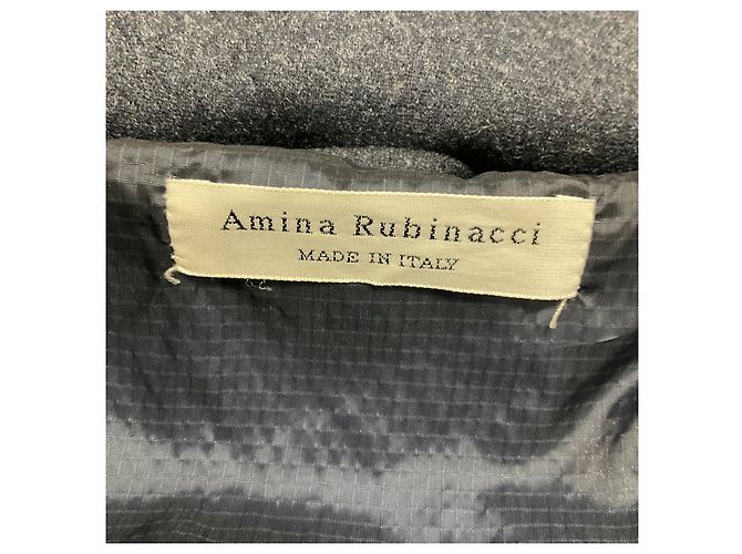 Autre Marque Abrigo acolchado Amina Rubinacci azul de lana con cremallera frontal y cuello de piel - vista 4