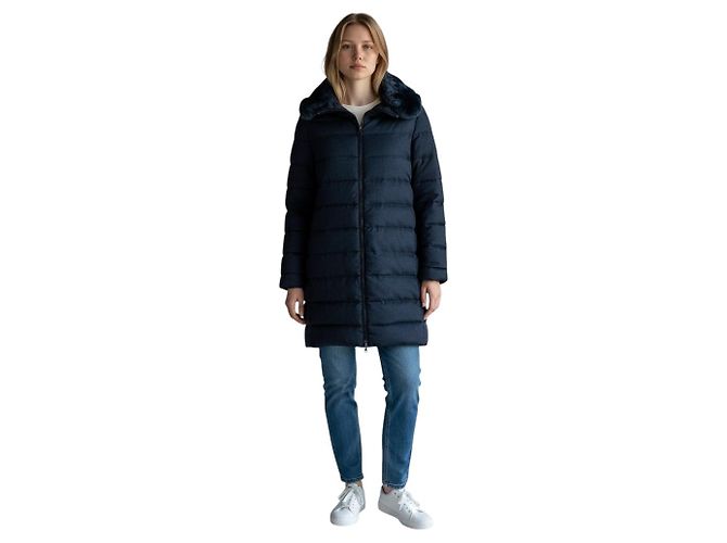 Autre Marque Abrigo acolchado Amina Rubinacci azul de lana con cremallera frontal y cuello de piel - vista 6