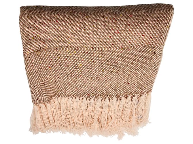Loro Piana Sciarpa lunga in baby cashmere con motivo a spina di pesce e frange, rosa chiaro - vista 2