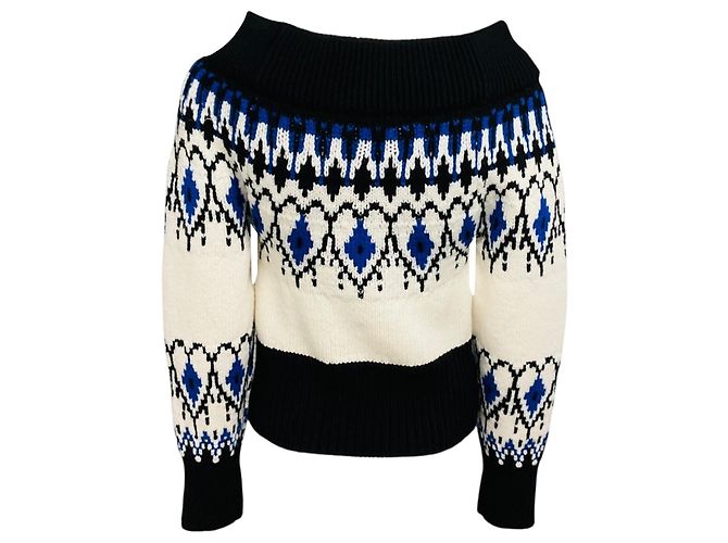 Jersey corto de punto Fairisle Alexander McQueen Black / Ivory / Blue Multicolor - vista 3