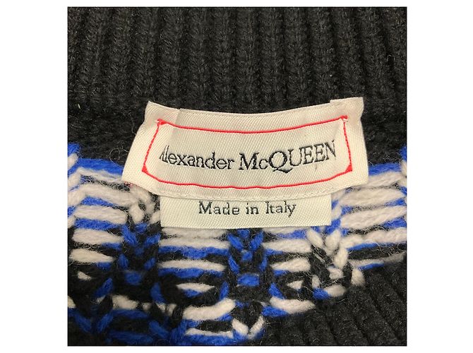 Jersey corto de punto Fairisle Alexander McQueen Black / Ivory / Blue Multicolor - vista 5
