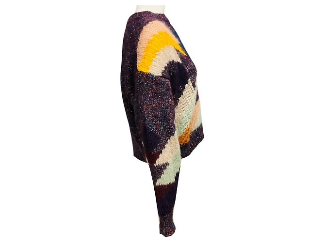 Isabel Marant mehrfarbiger Strickpullover aus Wolle und Mohair in Burgund Mehrfarben - Ansicht 2
