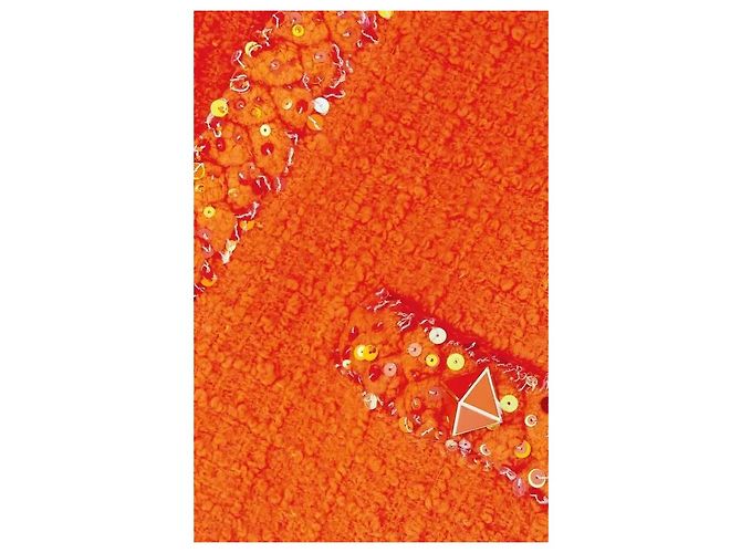 Giacca Valentino in Tweed Arancione con Paillettes e Piume di Struzzo Metallico - vista 5