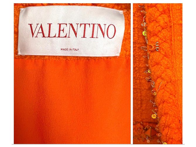 Giacca Valentino in Tweed Arancione con Paillettes e Piume di Struzzo Metallico - vista 8