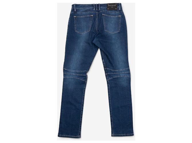Balmain Dark Wash Biker Denim Jeans Blue - view 2