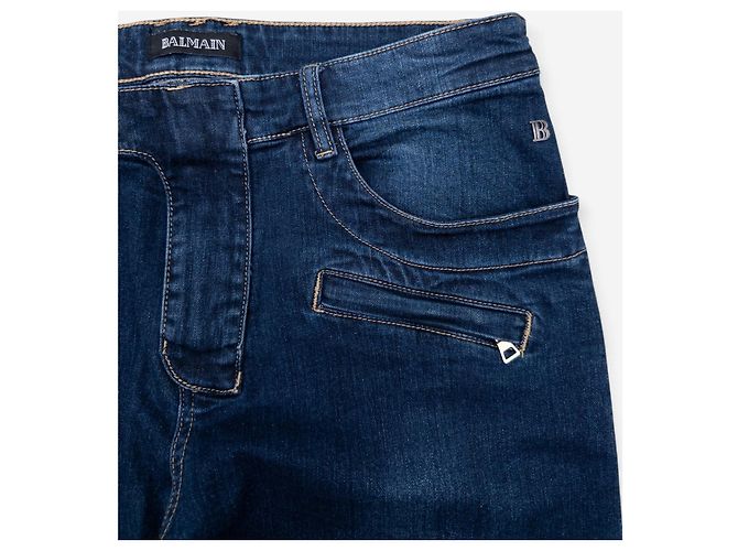 Balmain Dark Wash Biker Denim Jeans Blue - view 3