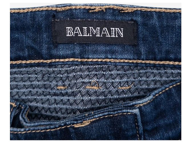 Balmain Dark Wash Biker Denim Jeans Blue - view 4