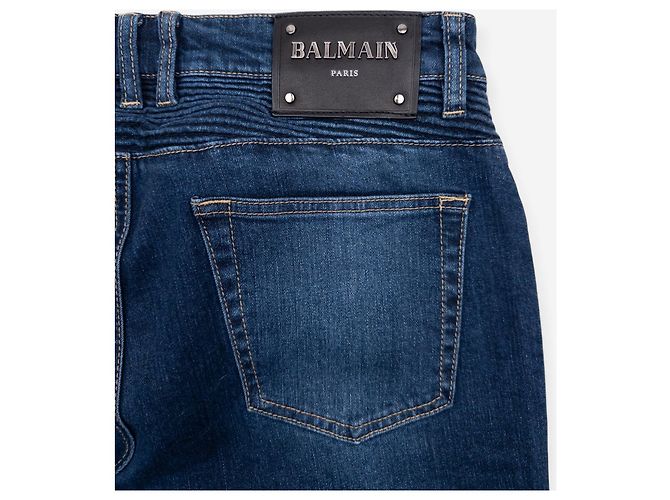 Balmain Dark Wash Biker Denim Jeans Blue - view 5