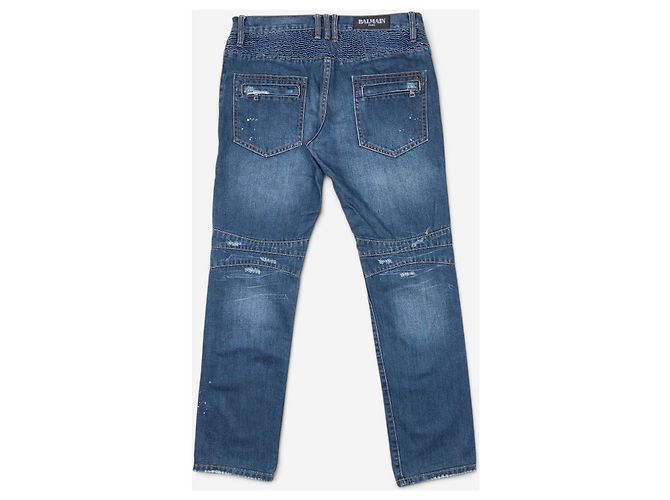 Balmain Dark Wash Biker Denim Jeans Blue - view 2