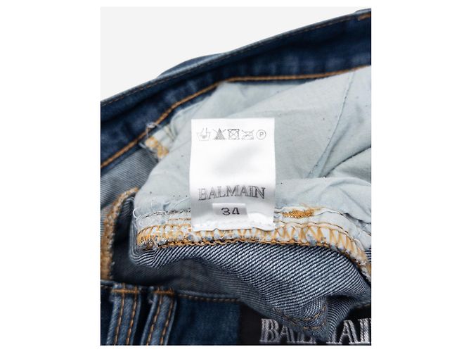 Balmain Dark Wash Biker Denim Jeans Blue - view 5