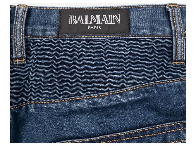 Balmain Dark Wash Biker Denim Jeans Blue - view 6