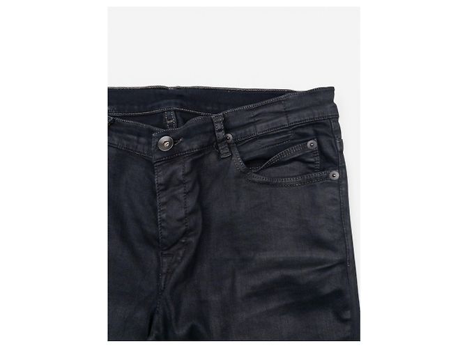 Rick Owens DRKSDHW 2000s Waxed Berlin Cut Denim Jeans Nero - vista 3