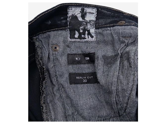 Rick Owens DRKSDHW 2000s Waxed Berlin Cut Denim Jeans Nero - vista 4
