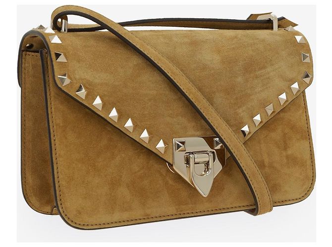 Valentino Garavani Bolsa crossbody Rockstud small em camurça Bege - vista 2