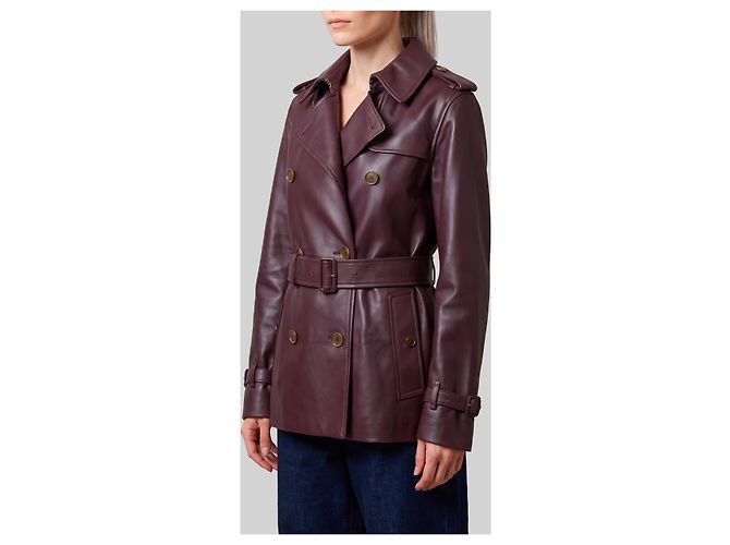 Burberry Gabardina corta Kensington de cuero Burdeos - vista 2
