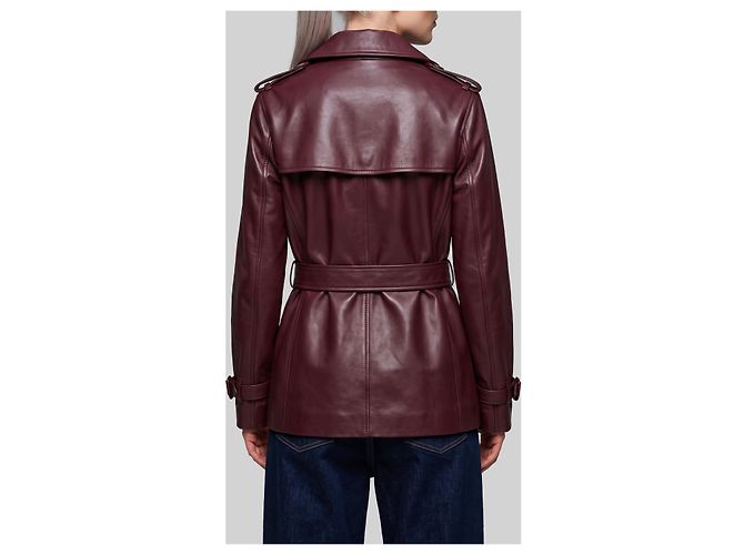 Burberry Gabardina corta Kensington de cuero Burdeos - vista 3