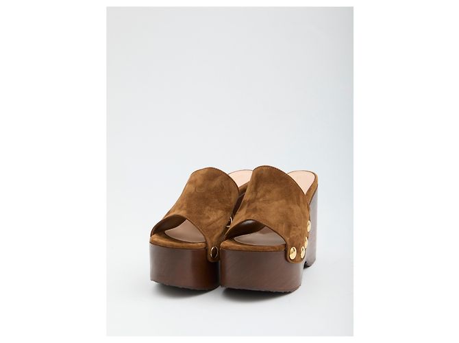 Sandali con zeppa Gianvito Rossi Texas in camoscio marrone - vista 2