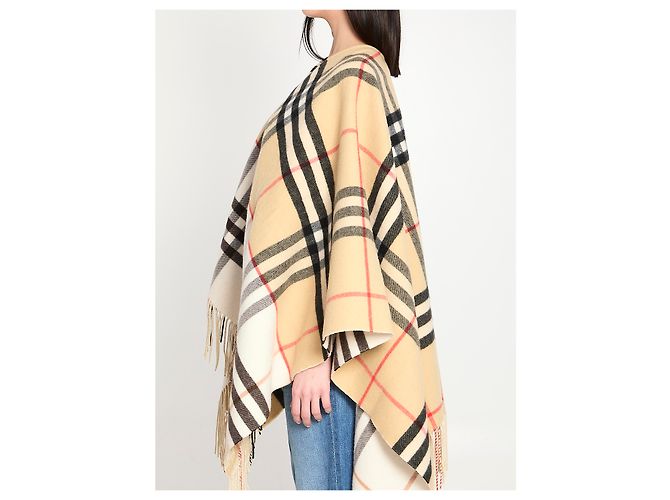 Burberry Double Check wrap de cashmere y lana beige arena - vista 3