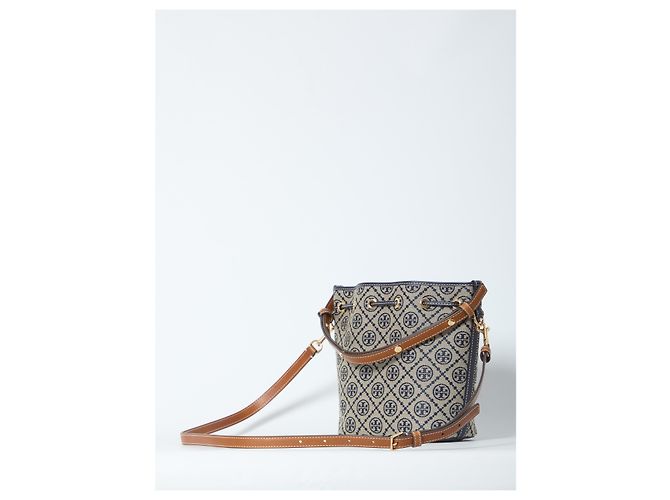 Tory Burch Borsa bucket T Monogram Blu - vista 2