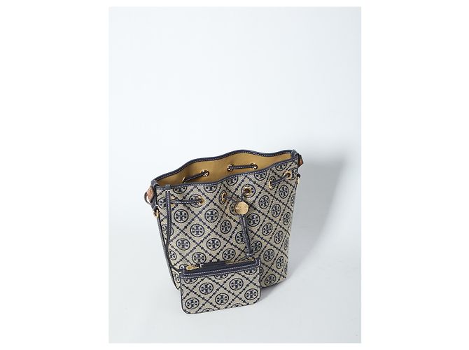 Tory Burch Borsa bucket T Monogram Blu - vista 4