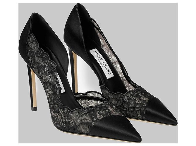 Jimmy Choo Brigitte 100 Pumps aus Spitze und Satin Schwarz - Ansicht 2